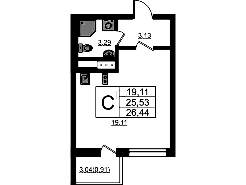 Квартира студия 26.44 м², 4/10 эт., ЖК «UP! Квартал Новый Московский»